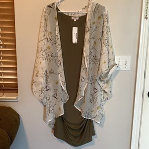 Olive green maternity dress with mesh kimono